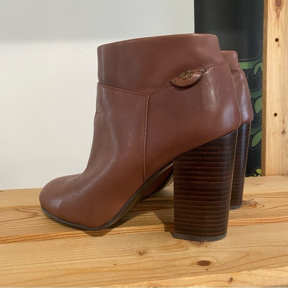 Tory Burch Brown Leather Fulton Zip Ankle Boots Booties 10 - Picture 7 of 16